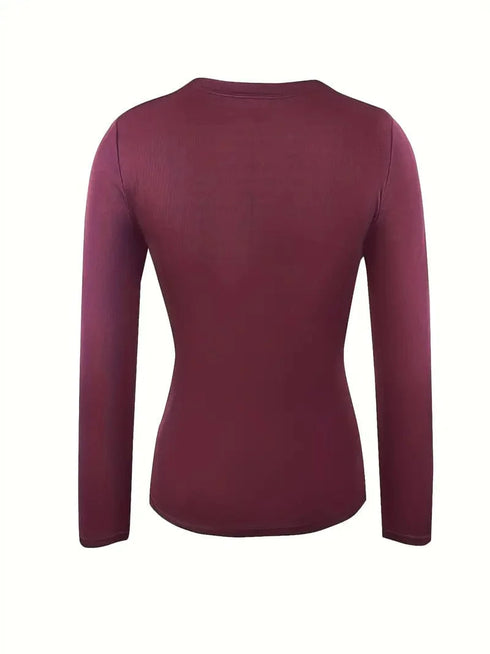 Fitted Crew Neck Top with Long Sleeves and Ribbed Texture