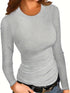 Fitted Crew Neck Top with Long Sleeves and Ribbed Texture