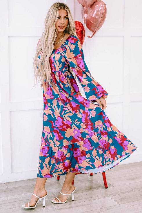 Floral Bliss Square Neck High Waist Midi Dress