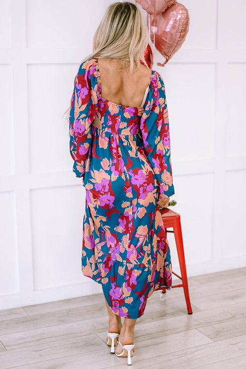 Floral Bliss Square Neck High Waist Midi Dress