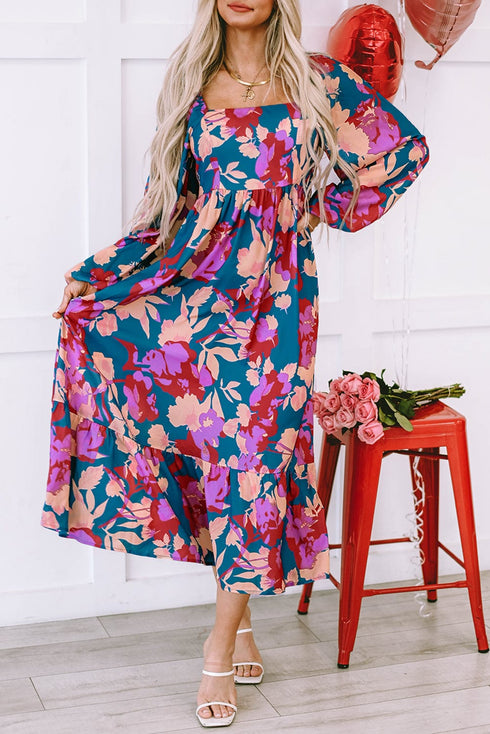 Floral Bliss Square Neck High Waist Midi Dress