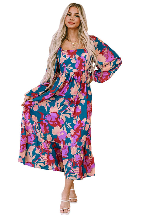 Floral Bliss Square Neck High Waist Midi Dress