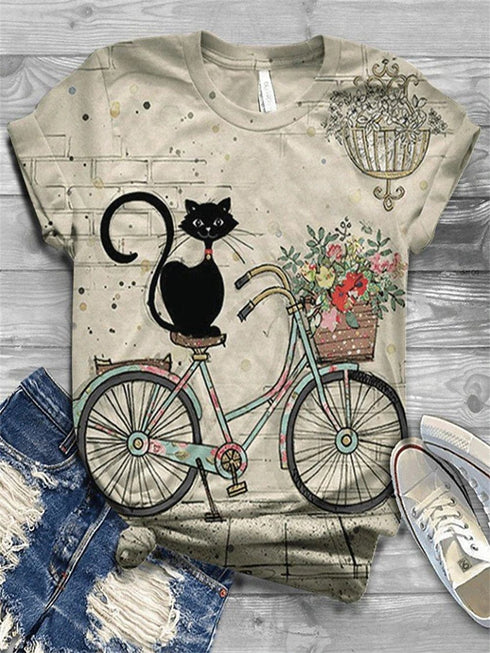 Floral Cat Print Women's T-shirt