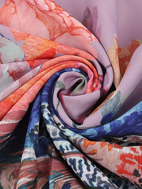 Floral Peacock Print Long Sleeve Loose Swim Robe Beach Cover Up Coat