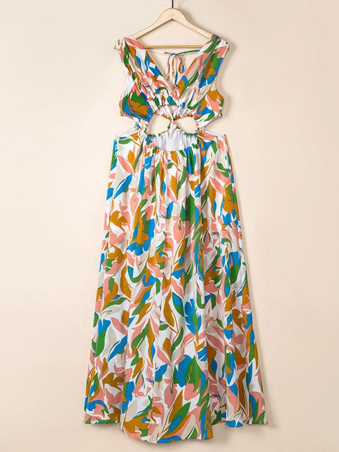 Floral Print Backless High Slit Maxi Skirt Dress