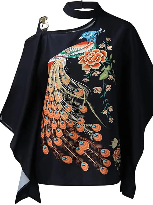 Floral Print Halter Batwing Sleeve Women's Blouse for Summer