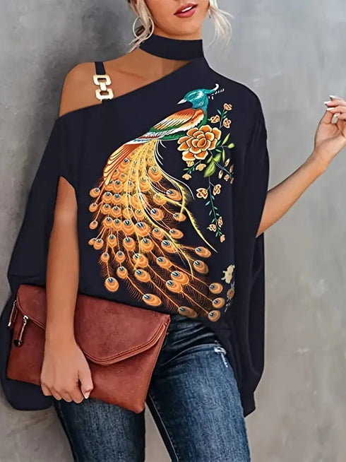 Floral Print Halter Batwing Sleeve Women's Blouse for Summer