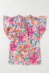 Floral Print Ruffle Sleeve V Neck Summer Top