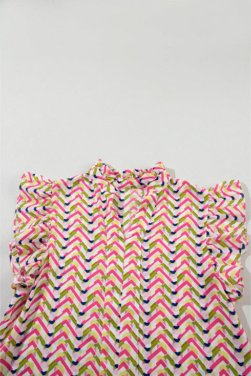 Floral Print Ruffle Sleeve V Neck Summer Top