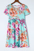 Floral Print Sky Blue T-shirt Dress with High Waist