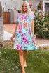 Floral Print Sky Blue T-shirt Dress with High Waist