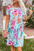 Floral Print Sky Blue T-shirt Dress with High Waist