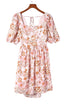 Floral Print Square Neck Mini Dress with Bow Back Detail
