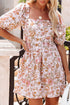 Floral Print Square Neck Mini Dress with Bow Back Detail