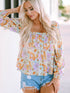 Floral Print Square Neck Puff Sleeve Babydoll Top