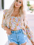 Floral Print Square Neck Puff Sleeve Babydoll Top