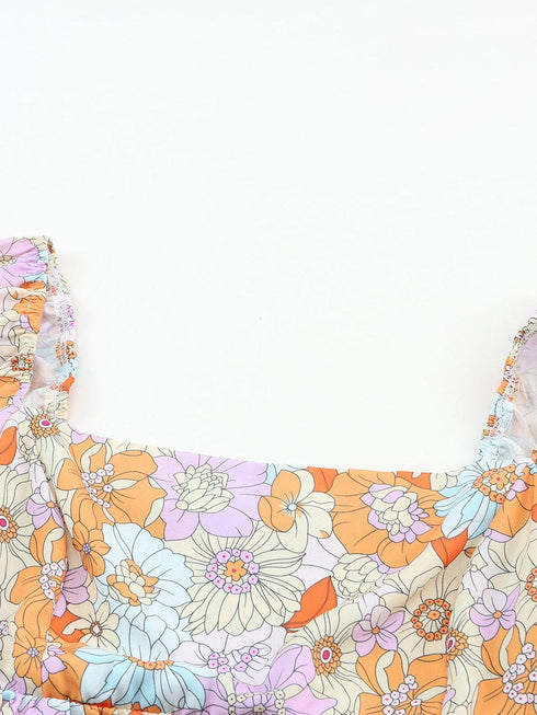 Floral Print Square Neck Puff Sleeve Babydoll Top
