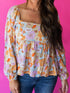 Floral Print Square Neck Puff Sleeve Babydoll Top