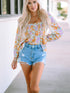 Floral Print Square Neck Puff Sleeve Babydoll Top