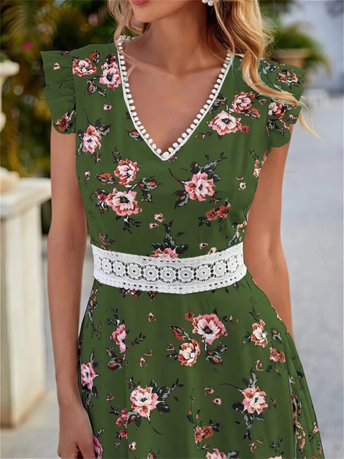 Floral Print V-Neck Sleeveless Dress