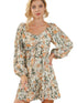 Floral Printed Puff Sleeve A-Line Mini Dress with Smocked Back