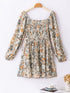 Floral Printed Puff Sleeve A-Line Mini Dress with Smocked Back
