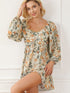 Floral Printed Puff Sleeve A-Line Mini Dress with Smocked Back
