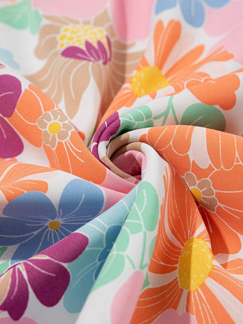 Floral Square Neck Puff Sleeve Pink Babydoll Mini Dress