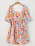 Floral Square Neck Puff Sleeve Pink Babydoll Mini Dress