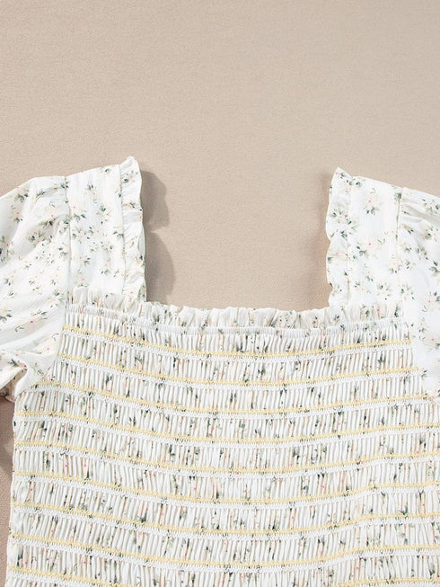 Floral Tiered White Maxi Dress with Shirred Bodice