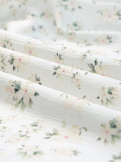 Floral Tiered White Maxi Dress with Shirred Bodice