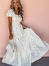 Floral Tiered White Maxi Dress with Shirred Bodice
