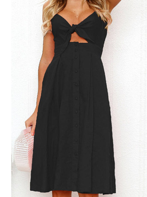 Floral V Neck Tie Spaghetti Strap Beach Midi Dress