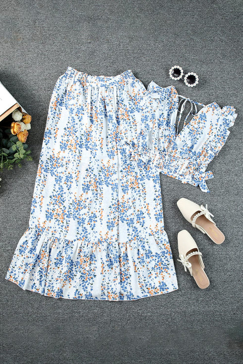 Floral White Bohemian Chic Two Piece Maxi Dress Set