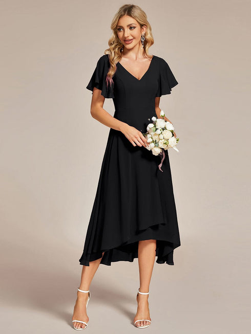 Flowy Chiffon High Low Evening Gown with Ruffle Details