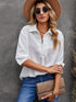 Flowy Long-Sleeve Chiffon Blouse with V-Neck Collar