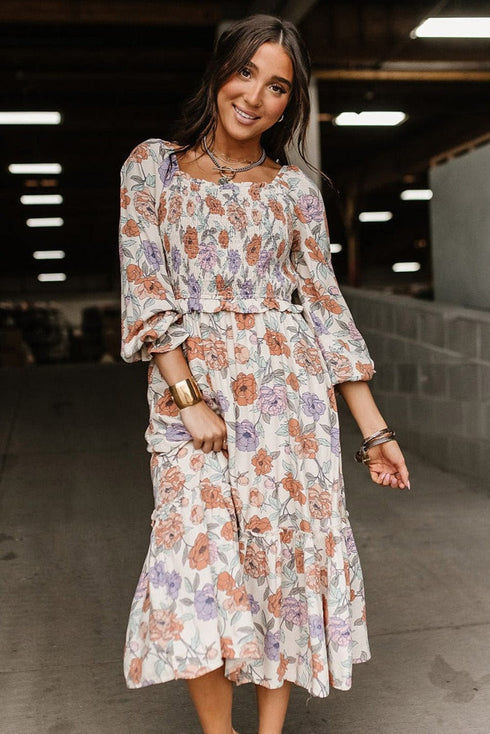 Flowy V-neck Printed Belted Holiday Dress