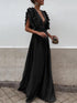 Flying Sleeves V-neck Open Back Solid Long Flowy Dress