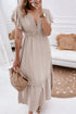 Flying Sleeves V-neck Open Back Solid Long Flowy Dress