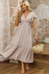 Flying Sleeves V-neck Open Back Solid Long Flowy Dress
