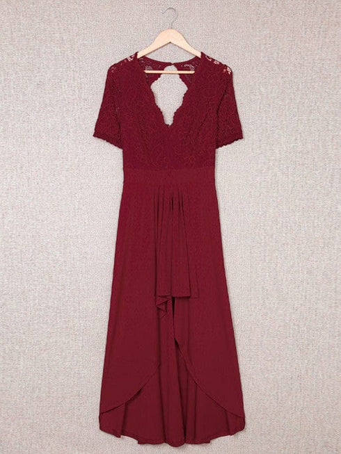 Flying Sleeves V-neck Open Back Solid Long Flowy Dress