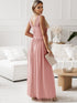 Flying Sleeves V-neck Open Back Solid Long Flowy Dress