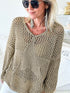 French Beige Star Pointelle Knit Oversized Sweater