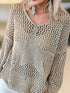 French Beige Star Pointelle Knit Oversized Sweater
