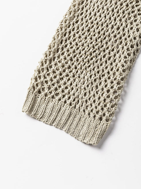 French Beige Star Pointelle Knit Oversized Sweater