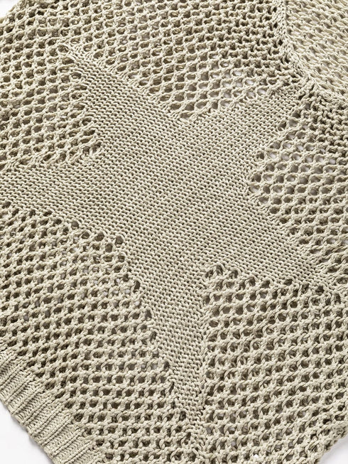 French Beige Star Pointelle Knit Oversized Sweater