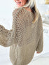 French Beige Star Pointelle Knit Oversized Sweater