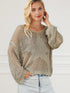 French Beige Star Pointelle Knit Oversized Sweater