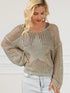 French Beige Star Pointelle Knit Oversized Sweater