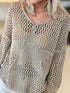 French Beige Star Pointelle Knit Oversized Sweater